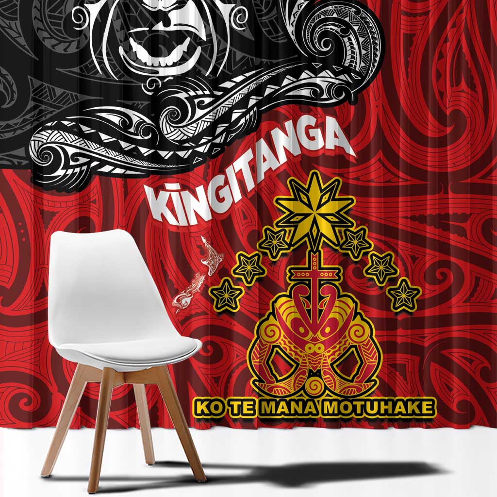 Maori King Movement Window Curtain Ko Te Mana Motuhake Emblem with Moko and Polynesian Art Tattoo LT03 - Polynesian Pride