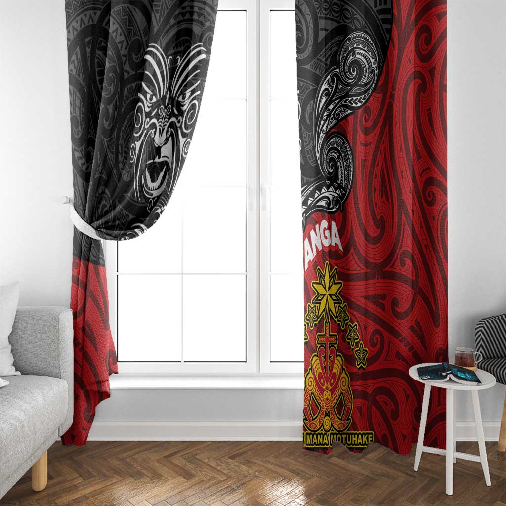 Maori King Movement Window Curtain Ko Te Mana Motuhake Emblem with Moko and Polynesian Art Tattoo LT03 - Polynesian Pride