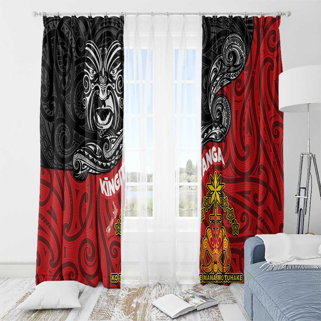 Maori King Movement Window Curtain Ko Te Mana Motuhake Emblem with Moko and Polynesian Art Tattoo LT03 - Polynesian Pride