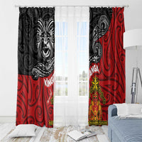 Maori King Movement Window Curtain Ko Te Mana Motuhake Emblem with Moko and Polynesian Art Tattoo LT03 - Polynesian Pride