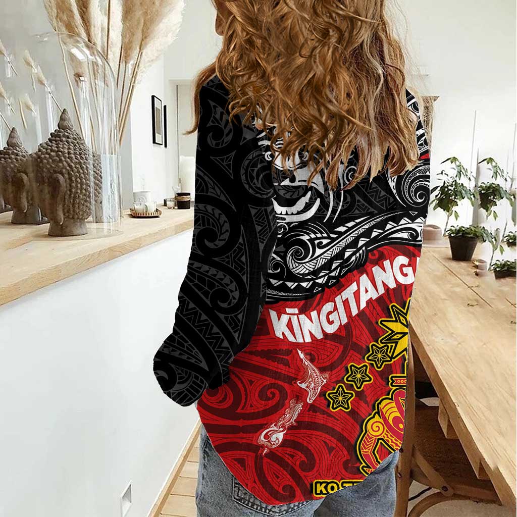 Maori King Movement Women Casual Shirt Ko Te Mana Motuhake Emblem with Moko and Polynesian Art Tattoo LT03 - Polynesian Pride