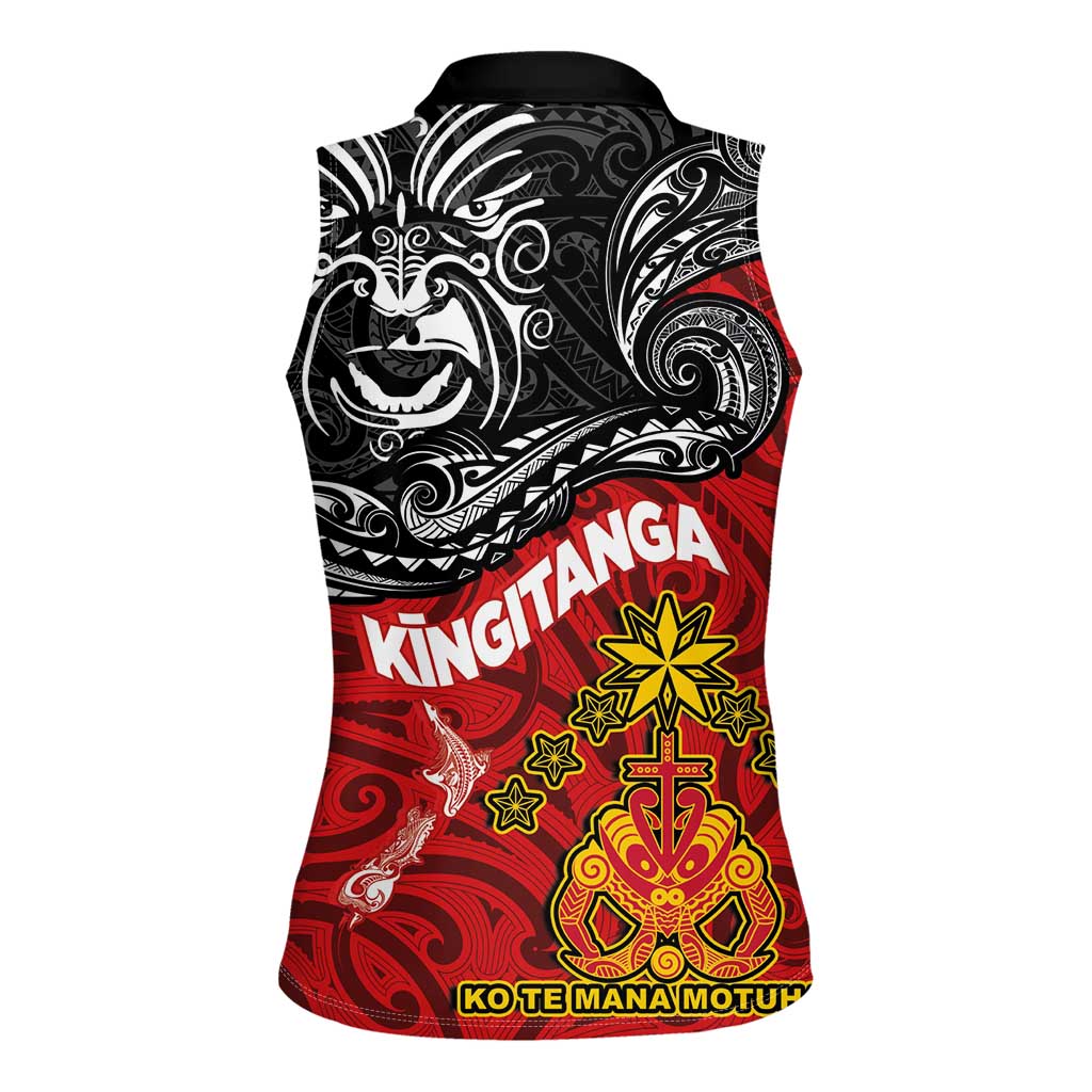 Maori King Movement Women Sleeveless Polo Shirt Ko Te Mana Motuhake Emblem with Moko and Polynesian Art Tattoo LT03 - Polynesian Pride