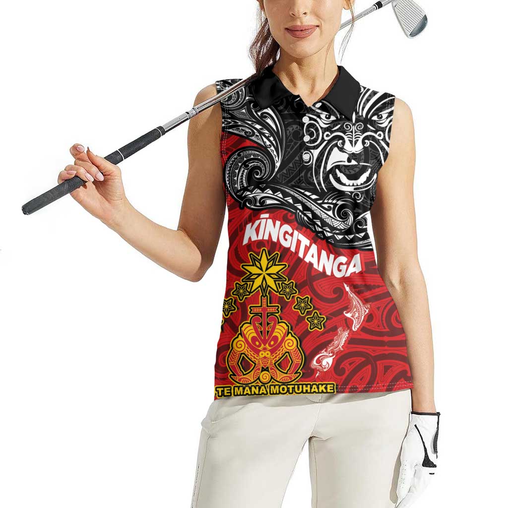 Maori King Movement Women Sleeveless Polo Shirt Ko Te Mana Motuhake Emblem with Moko and Polynesian Art Tattoo LT03 - Polynesian Pride