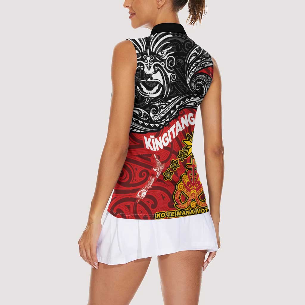 Maori King Movement Women Sleeveless Polo Shirt Ko Te Mana Motuhake Emblem with Moko and Polynesian Art Tattoo LT03 - Polynesian Pride