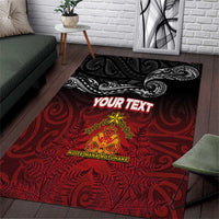 Personalised Maori King Movement Area Rug Ko Te Mana Motuhake Emblem with Silver Ferns and Polynesian Art Tattoo LT03 Red - Polynesian Pride