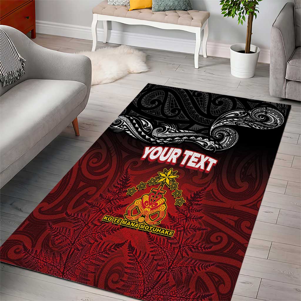 Personalised Maori King Movement Area Rug Ko Te Mana Motuhake Emblem with Silver Ferns and Polynesian Art Tattoo LT03 - Polynesian Pride