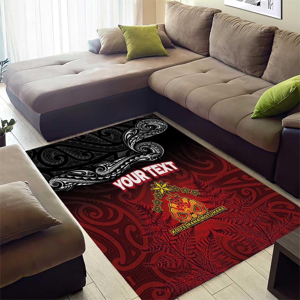 Personalised Maori King Movement Area Rug Ko Te Mana Motuhake Emblem with Silver Ferns and Polynesian Art Tattoo LT03 - Polynesian Pride