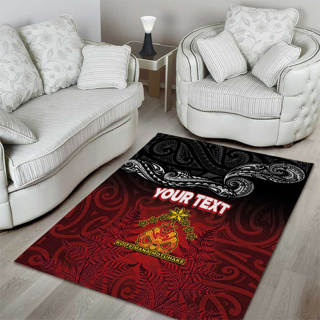 Personalised Maori King Movement Area Rug Ko Te Mana Motuhake Emblem with Silver Ferns and Polynesian Art Tattoo LT03 - Polynesian Pride