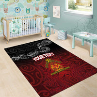 Personalised Maori King Movement Area Rug Ko Te Mana Motuhake Emblem with Silver Ferns and Polynesian Art Tattoo LT03 - Polynesian Pride