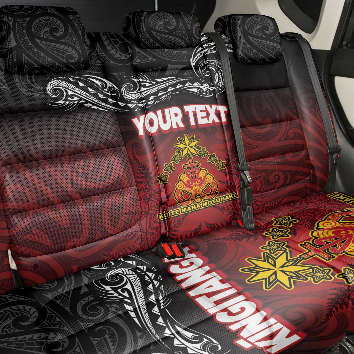 Personalised Maori King Movement Back Car Seat Cover Ko Te Mana Motuhake Emblem with Silver Ferns and Polynesian Art Tattoo LT03 - Polynesian Pride