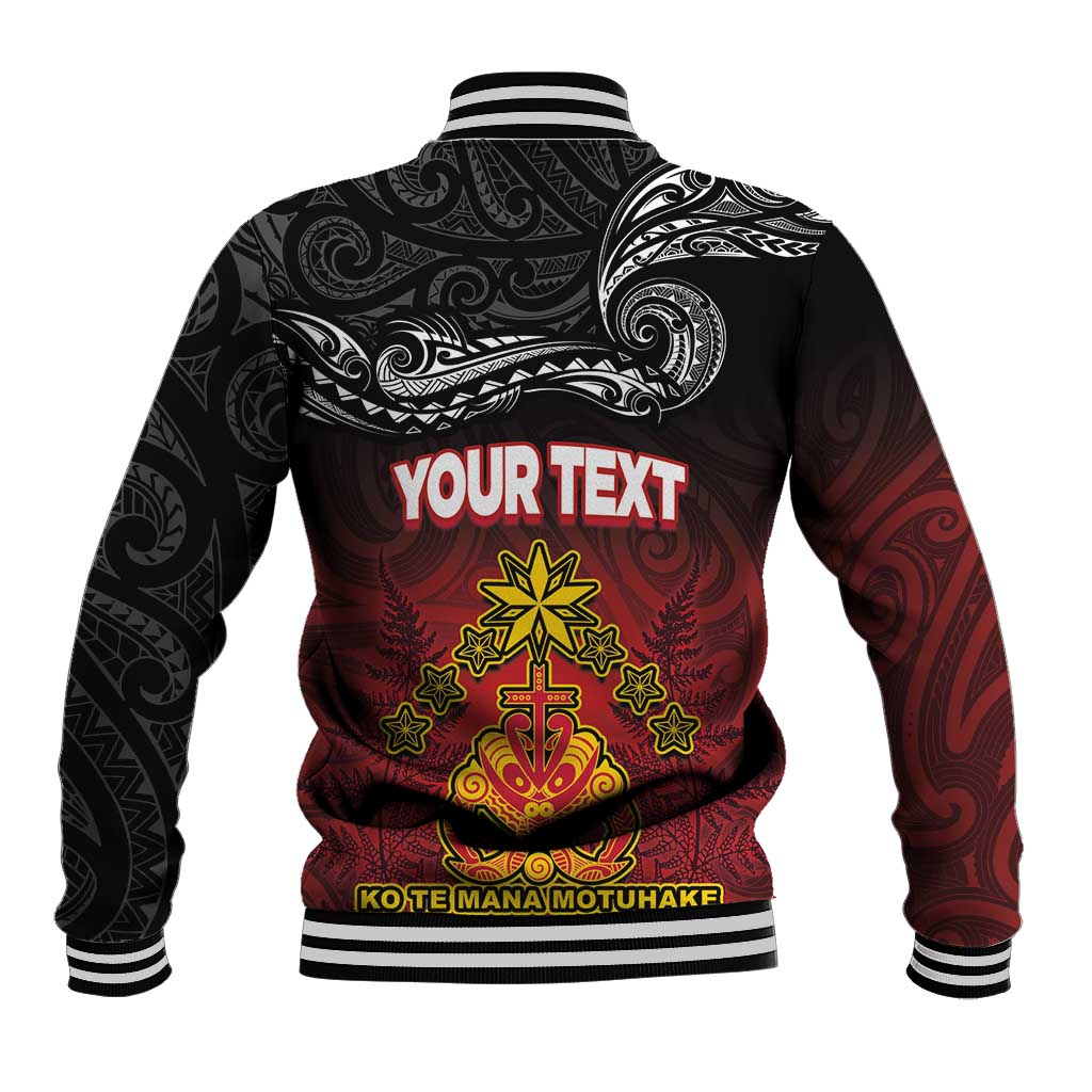 Personalised Maori King Movement Baseball Jacket Ko Te Mana Motuhake Emblem with Silver Ferns and Polynesian Art Tattoo LT03 - Polynesian Pride