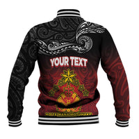 Personalised Maori King Movement Baseball Jacket Ko Te Mana Motuhake Emblem with Silver Ferns and Polynesian Art Tattoo LT03 - Polynesian Pride