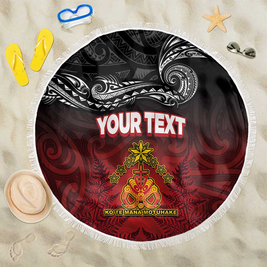 Personalised Maori King Movement Beach Blanket Ko Te Mana Motuhake Emblem with Silver Ferns and Polynesian Art Tattoo LT03 One Size 150cm Red - Polynesian Pride