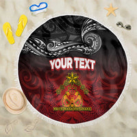 Personalised Maori King Movement Beach Blanket Ko Te Mana Motuhake Emblem with Silver Ferns and Polynesian Art Tattoo LT03 One Size 150cm Red - Polynesian Pride