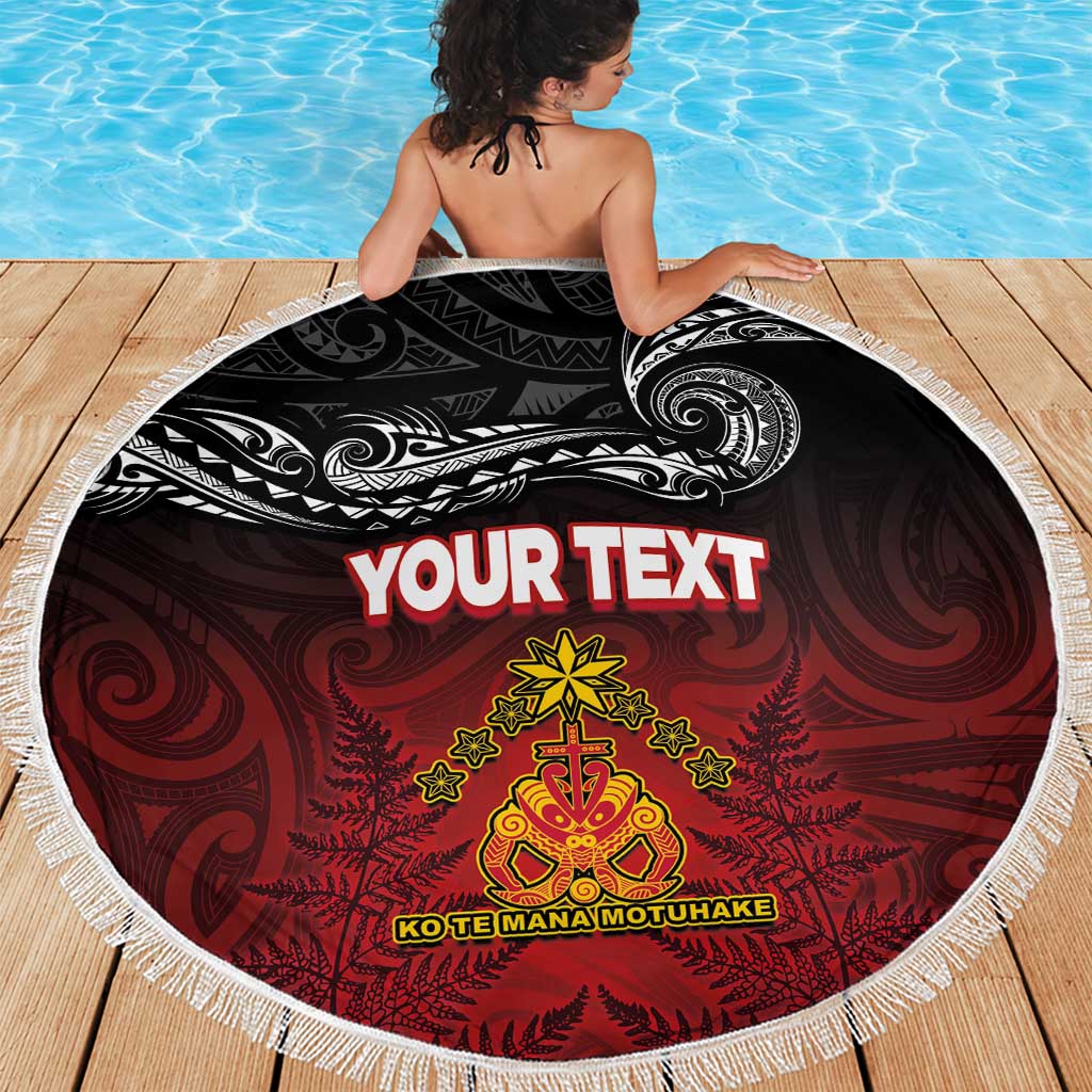 Personalised Maori King Movement Beach Blanket Ko Te Mana Motuhake Emblem with Silver Ferns and Polynesian Art Tattoo LT03 - Polynesian Pride