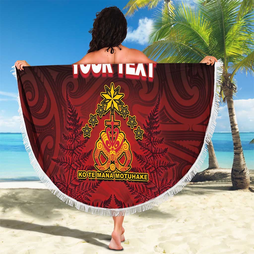 Personalised Maori King Movement Beach Blanket Ko Te Mana Motuhake Emblem with Silver Ferns and Polynesian Art Tattoo LT03 - Polynesian Pride