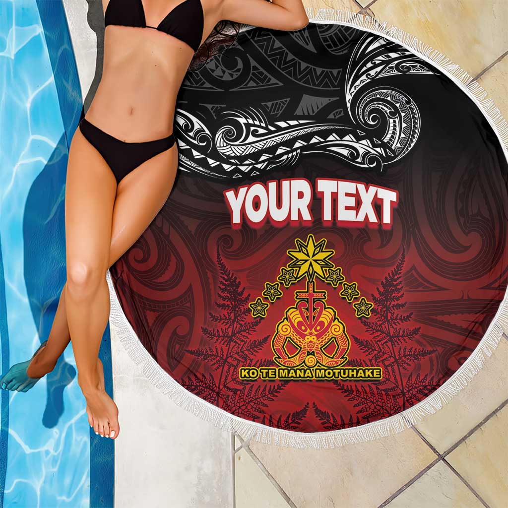 Personalised Maori King Movement Beach Blanket Ko Te Mana Motuhake Emblem with Silver Ferns and Polynesian Art Tattoo LT03 - Polynesian Pride