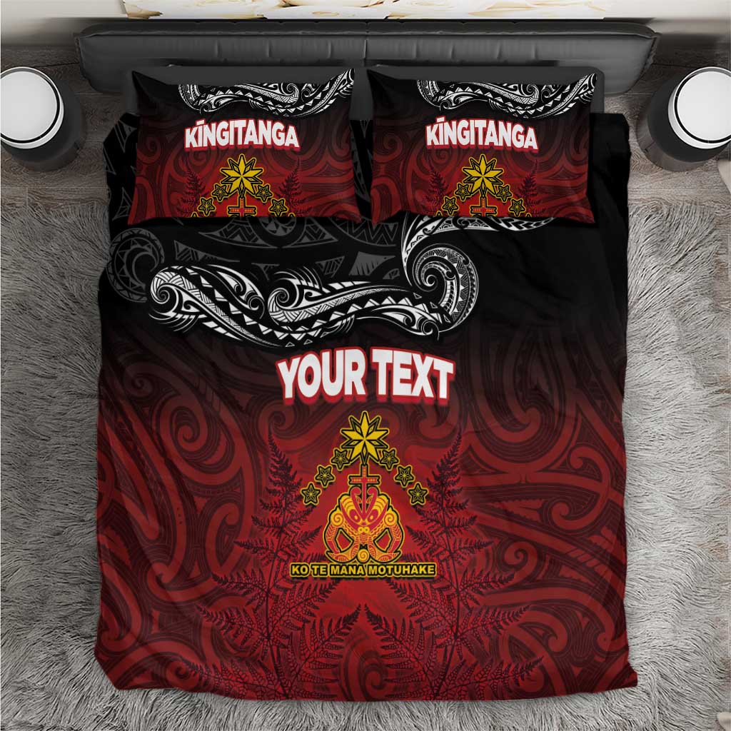 Personalised Maori King Movement Bedding Set Ko Te Mana Motuhake Emblem with Silver Ferns and Polynesian Art Tattoo LT03 Red - Polynesian Pride