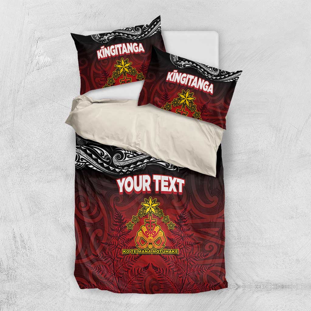 Personalised Maori King Movement Bedding Set Ko Te Mana Motuhake Emblem with Silver Ferns and Polynesian Art Tattoo LT03 US Twin 172cm x 218cm Red - Polynesian Pride