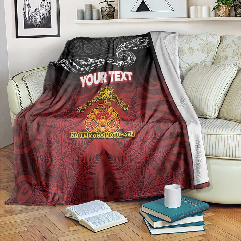 Personalised Maori King Movement Blanket Ko Te Mana Motuhake Emblem with Silver Ferns and Polynesian Art Tattoo LT03 Red - Polynesian Pride