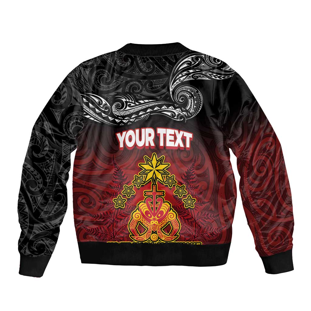 Personalised Maori King Movement Bomber Jacket Ko Te Mana Motuhake Emblem with Silver Ferns and Polynesian Art Tattoo LT03 - Polynesian Pride