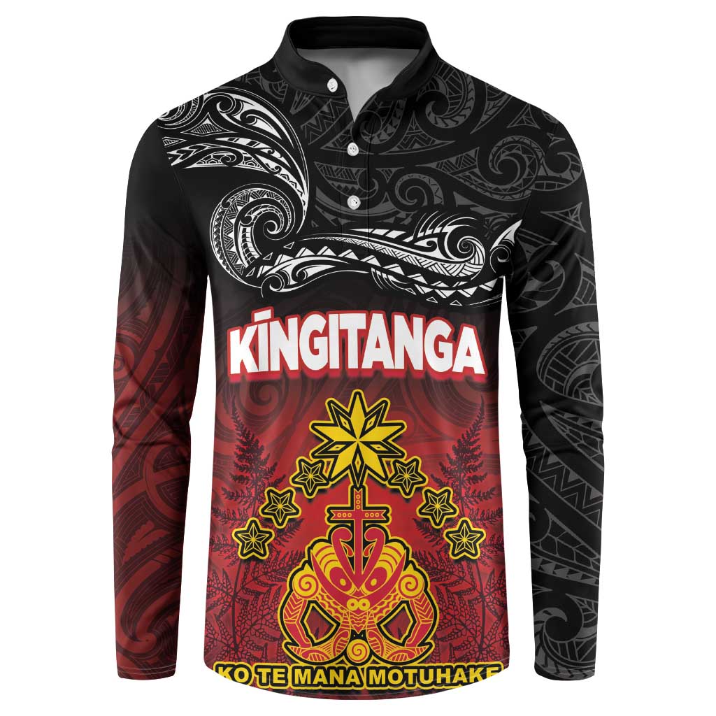 Personalised Maori King Movement Button Sweatshirt Ko Te Mana Motuhake Emblem with Silver Ferns and Polynesian Art Tattoo LT03 Red - Polynesian Pride