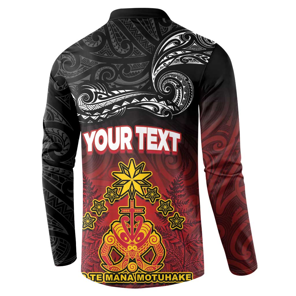 Personalised Maori King Movement Button Sweatshirt Ko Te Mana Motuhake Emblem with Silver Ferns and Polynesian Art Tattoo LT03 - Polynesian Pride