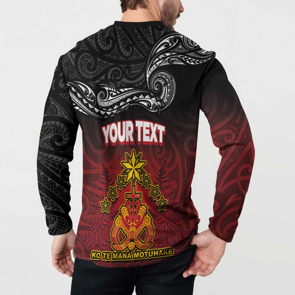 Personalised Maori King Movement Button Sweatshirt Ko Te Mana Motuhake Emblem with Silver Ferns and Polynesian Art Tattoo LT03 - Polynesian Pride