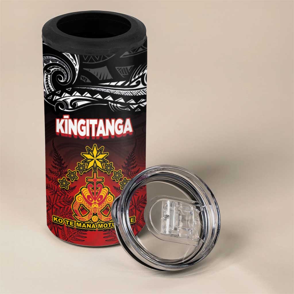Personalised Maori King Movement 4 in 1 Can Cooler Tumbler Ko Te Mana Motuhake Emblem with Silver Ferns and Polynesian Art Tattoo LT03 - Polynesian Pride