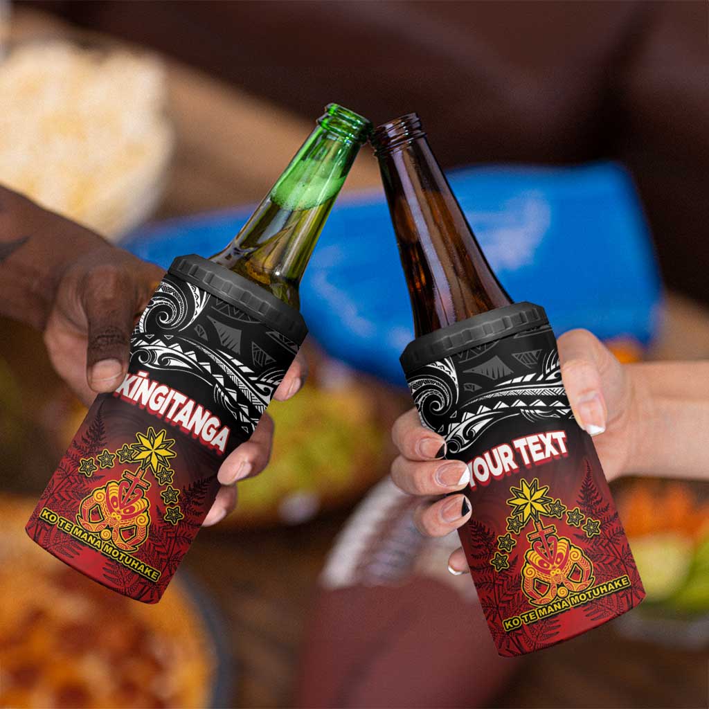 Personalised Maori King Movement 4 in 1 Can Cooler Tumbler Ko Te Mana Motuhake Emblem with Silver Ferns and Polynesian Art Tattoo LT03 - Polynesian Pride