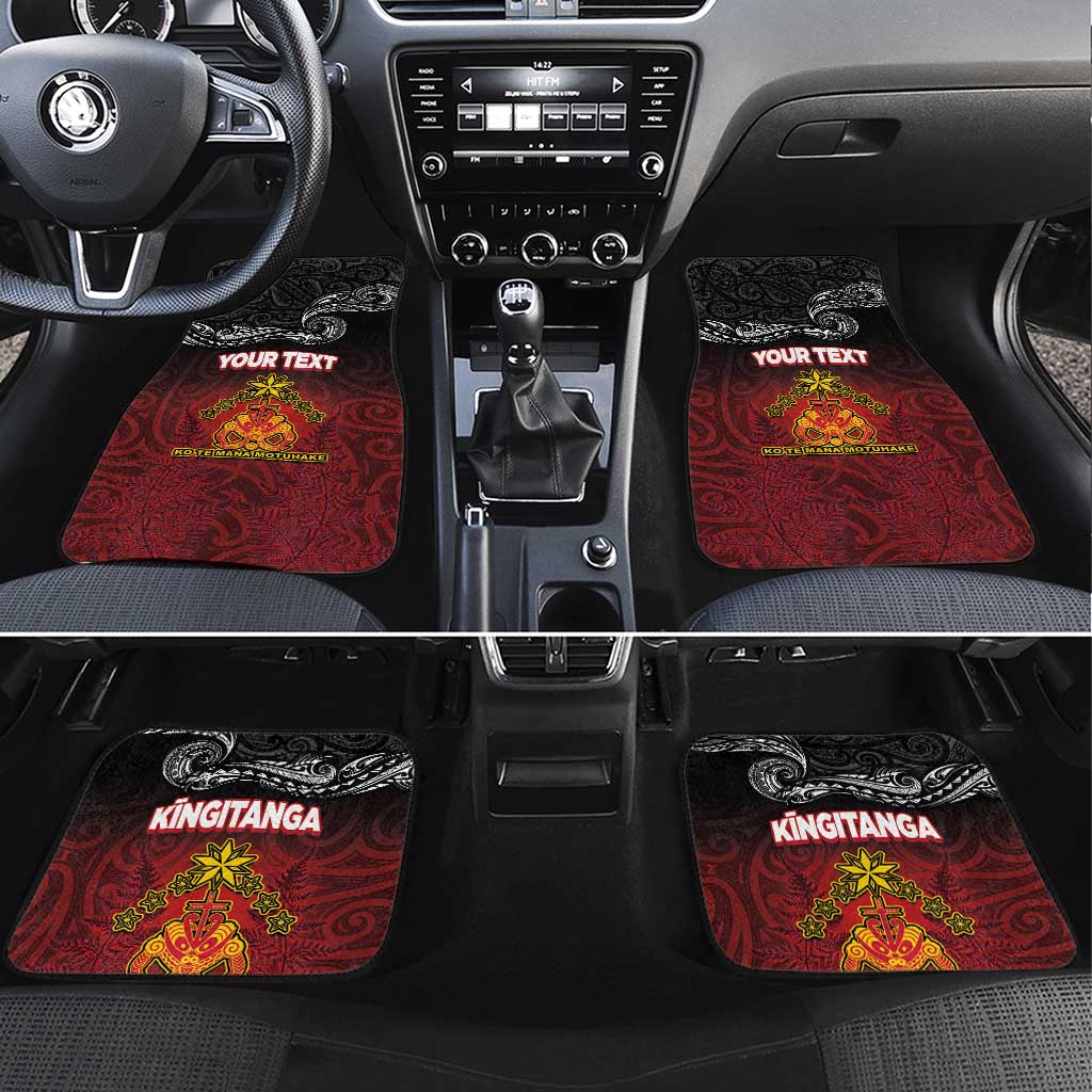 Personalised Maori King Movement Car Mats Ko Te Mana Motuhake Emblem with Silver Ferns and Polynesian Art Tattoo LT03 Set 4pcs Red - Polynesian Pride