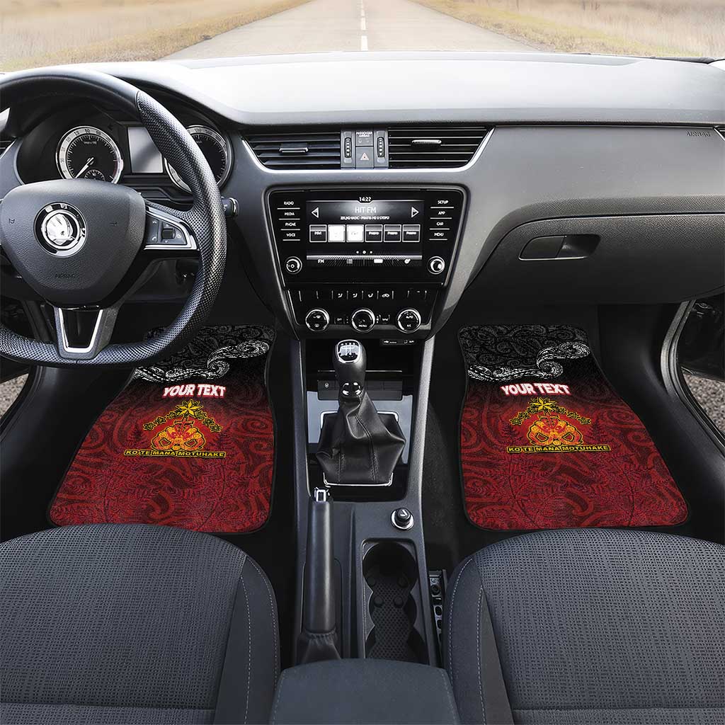 Personalised Maori King Movement Car Mats Ko Te Mana Motuhake Emblem with Silver Ferns and Polynesian Art Tattoo LT03 Set 2pcs - Front Red - Polynesian Pride