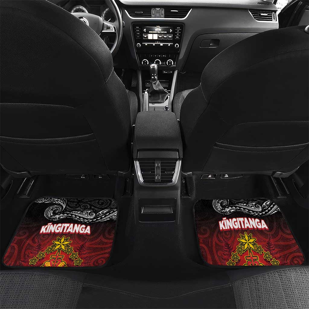 Personalised Maori King Movement Car Mats Ko Te Mana Motuhake Emblem with Silver Ferns and Polynesian Art Tattoo LT03 Set 2pcs - Back Red - Polynesian Pride