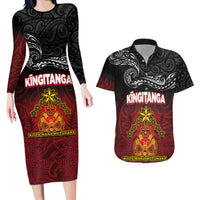 Personalised Maori King Movement Couples Matching Long Sleeve Bodycon Dress and Hawaiian Shirt Ko Te Mana Motuhake Emblem with Silver Ferns and Polynesian Art Tattoo LT03 Red - Polynesian Pride