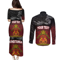 Personalised Maori King Movement Couples Matching Puletasi and Long Sleeve Button Shirt Ko Te Mana Motuhake Emblem with Silver Ferns and Polynesian Art Tattoo LT03 - Polynesian Pride