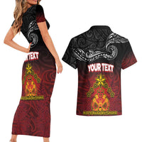 Personalised Maori King Movement Couples Matching Short Sleeve Bodycon Dress and Hawaiian Shirt Ko Te Mana Motuhake Emblem with Silver Ferns and Polynesian Art Tattoo LT03 - Polynesian Pride