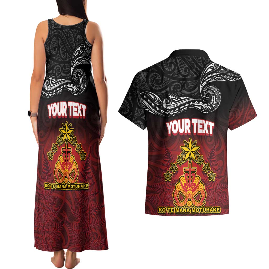 Personalised Maori King Movement Couples Matching Tank Maxi Dress and Hawaiian Shirt Ko Te Mana Motuhake Emblem with Silver Ferns and Polynesian Art Tattoo LT03 - Polynesian Pride