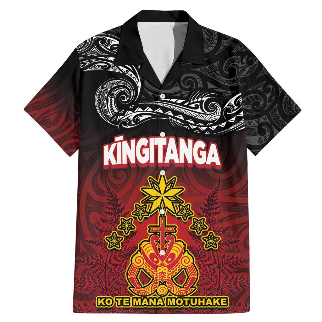 Personalised Maori King Movement Family Matching Mermaid Dress and Hawaiian Shirt Ko Te Mana Motuhake Emblem with Silver Ferns and Polynesian Art Tattoo LT03 Dad's Shirt - Short Sleeve Red - Polynesian Pride