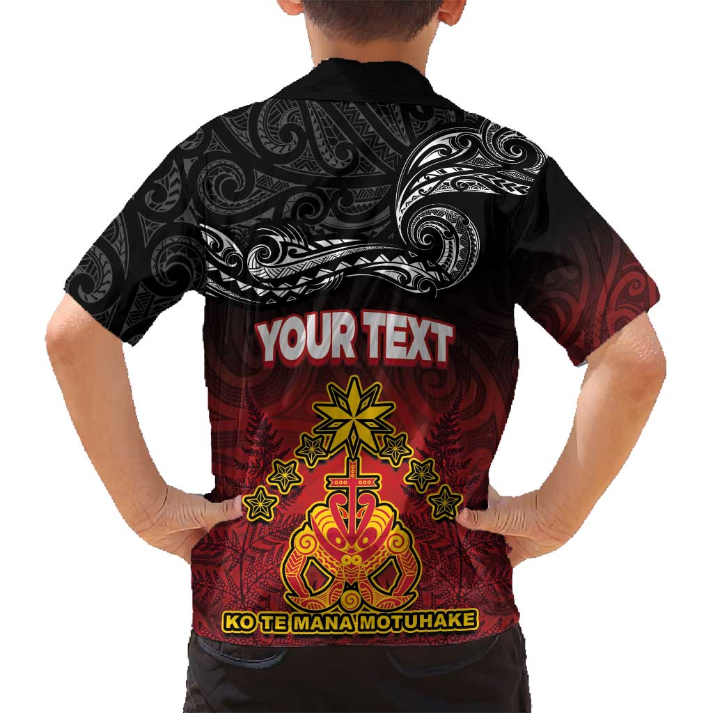 Personalised Maori King Movement Family Matching Off Shoulder Short Dress and Hawaiian Shirt Ko Te Mana Motuhake Emblem with Silver Ferns and Polynesian Art Tattoo LT03 - Polynesian Pride