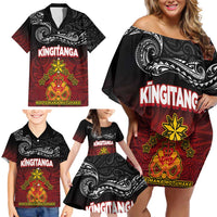 Personalised Maori King Movement Family Matching Off Shoulder Short Dress and Hawaiian Shirt Ko Te Mana Motuhake Emblem with Silver Ferns and Polynesian Art Tattoo LT03 - Polynesian Pride