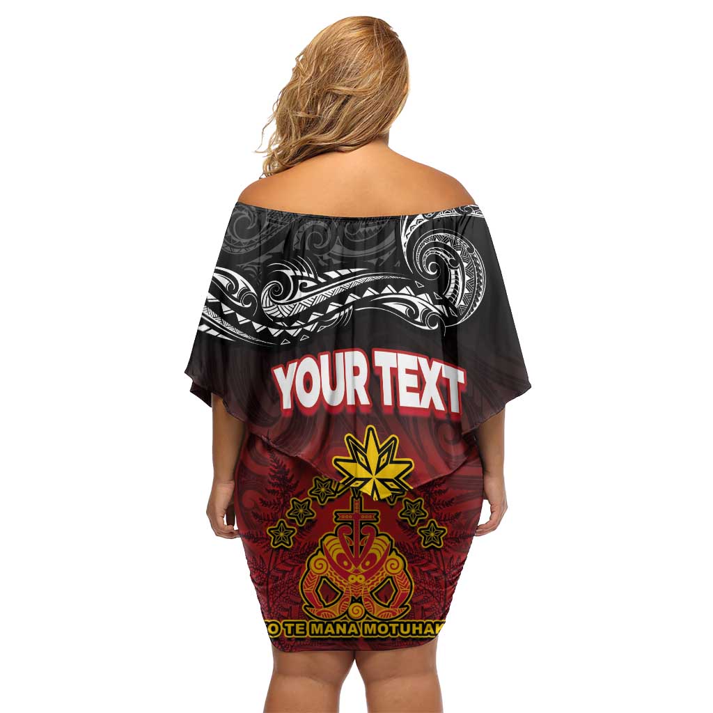 Personalised Maori King Movement Family Matching Off Shoulder Short Dress and Hawaiian Shirt Ko Te Mana Motuhake Emblem with Silver Ferns and Polynesian Art Tattoo LT03 - Polynesian Pride