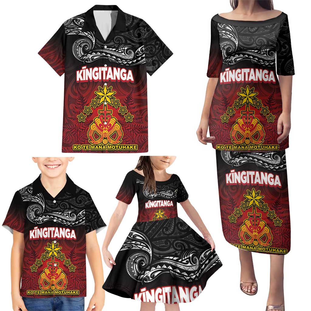 Personalised Maori King Movement Family Matching Puletasi and Hawaiian Shirt Ko Te Mana Motuhake Emblem with Silver Ferns and Polynesian Art Tattoo LT03 - Polynesian Pride