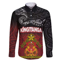 Personalised Maori King Movement Family Matching Puletasi and Hawaiian Shirt Ko Te Mana Motuhake Emblem with Silver Ferns and Polynesian Art Tattoo LT03 Dad's Shirt - Long Sleeve Red - Polynesian Pride