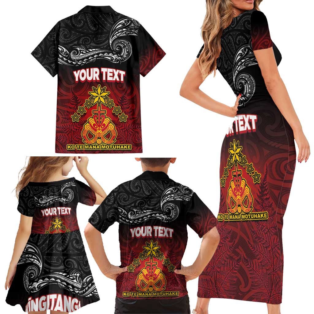 Personalised Maori King Movement Family Matching Short Sleeve Bodycon Dress and Hawaiian Shirt Ko Te Mana Motuhake Emblem with Silver Ferns and Polynesian Art Tattoo LT03 - Polynesian Pride