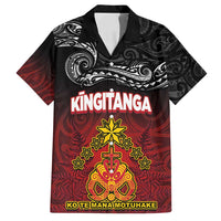 Personalised Maori King Movement Family Matching Tank Maxi Dress and Hawaiian Shirt Ko Te Mana Motuhake Emblem with Silver Ferns and Polynesian Art Tattoo LT03 Dad's Shirt - Short Sleeve Red - Polynesian Pride