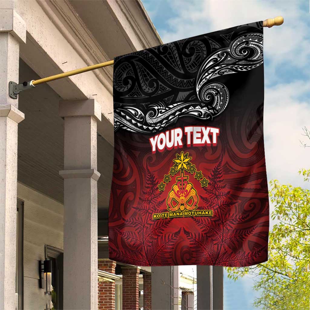 Personalised Maori King Movement Garden Flag Ko Te Mana Motuhake Emblem with Silver Ferns and Polynesian Art Tattoo LT03 House Flag Red - Polynesian Pride