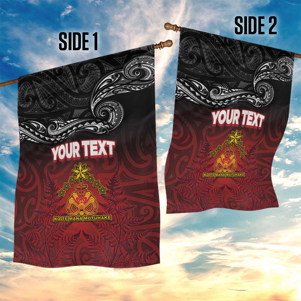 Personalised Maori King Movement Garden Flag Ko Te Mana Motuhake Emblem with Silver Ferns and Polynesian Art Tattoo LT03 - Polynesian Pride