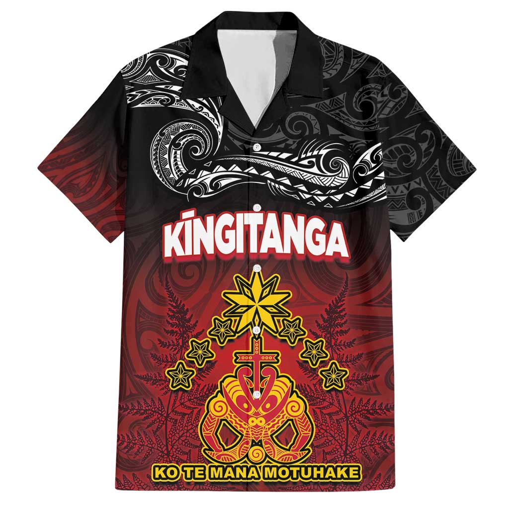 Personalised Maori King Movement Hawaiian Shirt Ko Te Mana Motuhake Emblem with Silver Ferns and Polynesian Art Tattoo LT03 Red - Polynesian Pride