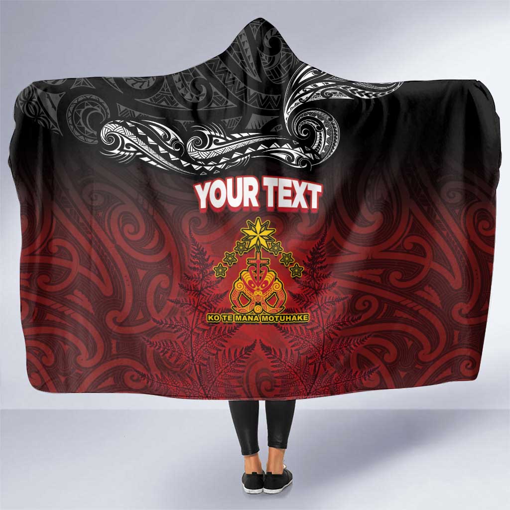Personalised Maori King Movement Hooded Blanket Ko Te Mana Motuhake Emblem with Silver Ferns and Polynesian Art Tattoo LT03 One Size Red - Polynesian Pride