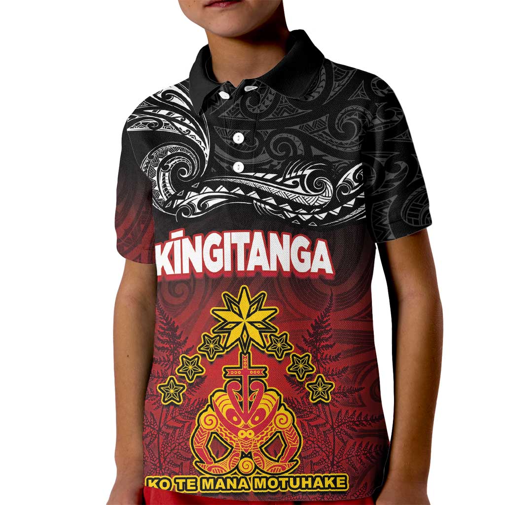 Personalised Maori King Movement Kid Polo Shirt Ko Te Mana Motuhake Emblem with Silver Ferns and Polynesian Art Tattoo LT03 Kid Red - Polynesian Pride